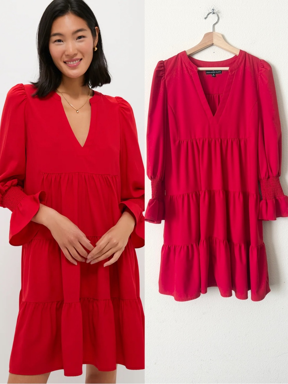 Tuckernuck Pomander Place MEDIUM Kenzo red crepe long sleeve tiered mini dress